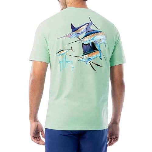Guy Harvey Men’s Short Sleeve Cotton Graphic T-Shirt for Outdoor Adventures featuring Sea Life Art, Size Medium, 100% Co — Key Lime/Trouble