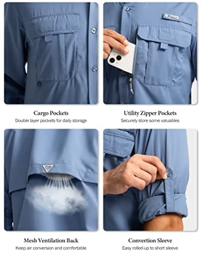 Men's Sun Protection Pudolla Fishing Shirts UPF50+ Long Sleeve Travel Work Button Down Shirts
| Pudolla Men's Sun Prote