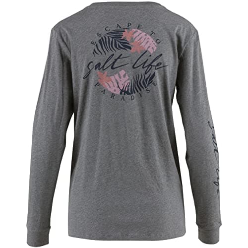 Salt Life Women's Oasis Palm Long Sleeve Boyfriend Tee + Trending Summer Top + Beach Cover-Up + Soft Cotton Fabric + Mul — Heather Grey