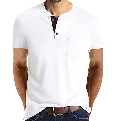 Lexiart Mens Fashion Henley Shirts Long Sleeve Buttoned Cotton T-Shirt Ideal for Casual Wear
| Lexiart Mens Fashion Hen — White-2