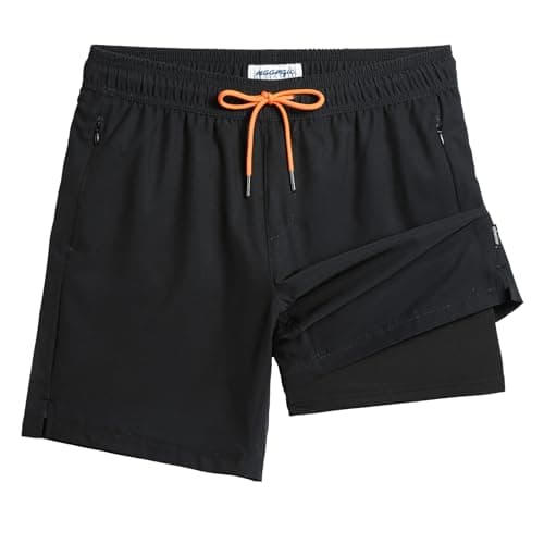 Maamgic 2 in 1 Mens Swim Trunks 7 Inch Swim Shorts - Recycled Material - Swimming, Beach - Durable and Comfortable - 32 — Black-black