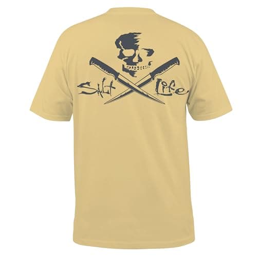 Salt Life Men's Stylish Skull and Fillet Tee Perfect for Outdoor Adventures in Regular Fit — Golden Haze