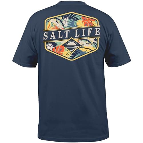 Salt Life Men's Tropical Print Short Sleeve Tee for Outdoor Summer Wear Comfortable Stretch Cotton T-Shirt Medium Size X