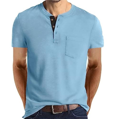 Lexiart Mens Fashion Henley Shirts Long Sleeve Buttoned Cotton T-Shirt Ideal for Casual Wear
| Lexiart Mens Fashion Hen — Sky Blue-2