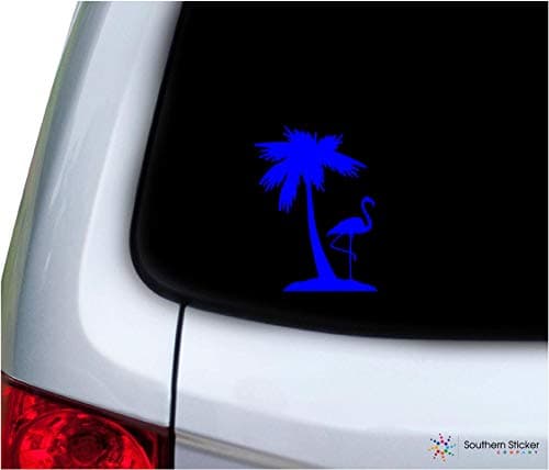 Flamingo One Palm Tree Laptop Car Window Truck Mint Size |9x5.2 Inches Beach Ocean USAMade USAShipped Mint — Blue