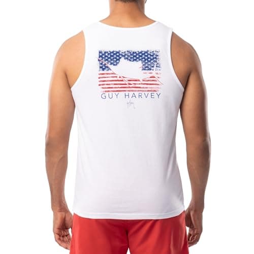 Guy Harvey Men's Fish Graphic Tank Top for Outdoor Adventures Bright Sun Protection — Bright White/Glory Sail