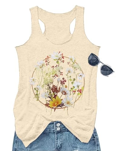 GEMLON Women's Summer Tank Tops for Women in Loose Graphic Basic Casual Shirts
| GEMLON Loose Summer Sleeveless Tank To — Flower&beige