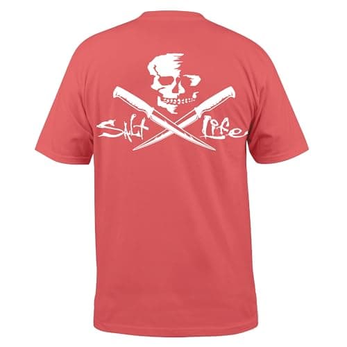 Salt Life Men's Stylish Skull and Fillet Tee Perfect for Outdoor Adventures in Regular Fit — Burnt Coral