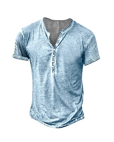 Beautyshow Men's Retro Distressed Henley Shirts Casual Button Down for Men
| Beautyshow Mens Washed Short Sleeve Tees C — 1-sky Blue