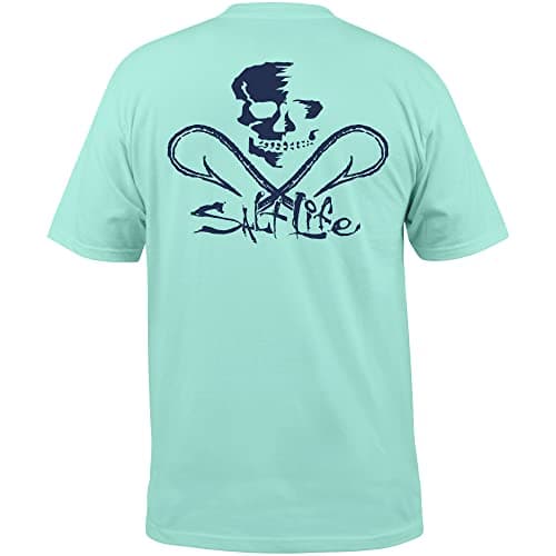 Salt Life Men's Classic Fit Short Sleeve Shirt Skull and Hooks Design Summer Beach Vacation — Aruba Blue