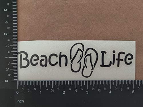 Beach Life Decals 4 Pack for Beach Lovers: Beach Life, Flip Flop Heart, Love, Chair Umbrella Sun (Black, Small ~|5")