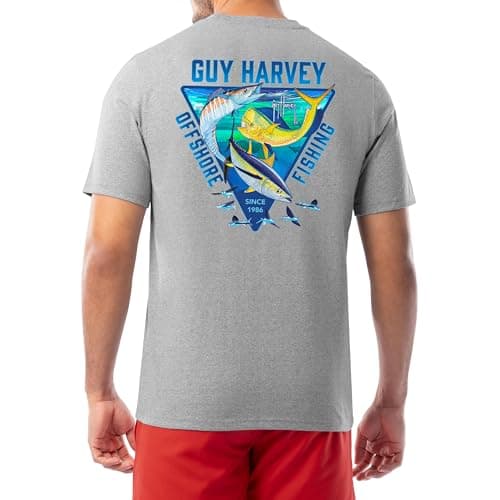 Guy Harvey Men’s Threadcycled Short Sleeve T-Shirt for Outdoor Adventures Comfort and Style — Light Grey Heather/Trifecta