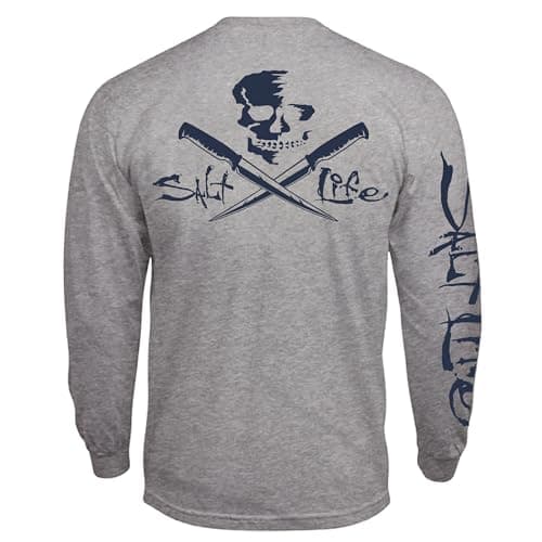 Salt Life Women's Classic Fit Long Sleeve Shirt Silver Skull and Fillet Design Fishing Outfit
