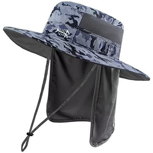 BASSDASH UPF 50+ Sun Fishing Hat for Men Water Resistant with Detachable Neck Flap Global Recycled Standard Global Recyc — Storm Camo