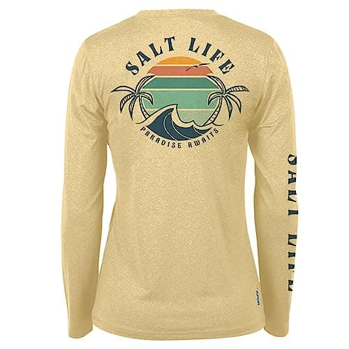 Salt Life Women's Paradise Bound Long Sleeve Performance Tee + Sun Protection + Versatile Style + Breathable Fabric + Mo — Golden Haze Heather