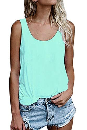 OMSJ Women Sleeveless Summer Tunic Loose Fit Tank Tops Trendy Styles — Mint Green