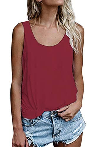 OMSJ Women Sleeveless Summer Tunic Loose Fit Tank Tops Trendy Styles — Wine Red