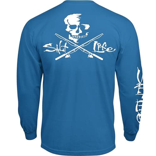 Salt Life Men's Summer Casual Shirt Skull and Poles Long Sleeve Classic Fitpondeering — Atlantic Blue