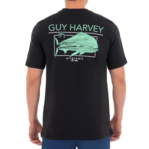 Guy Harvey Men’s Short Sleeve Cotton Graphic T-Shirt for Outdoor Adventures featuring Sea Life Art, Size Medium, 100% Co — Black/Fast Mover