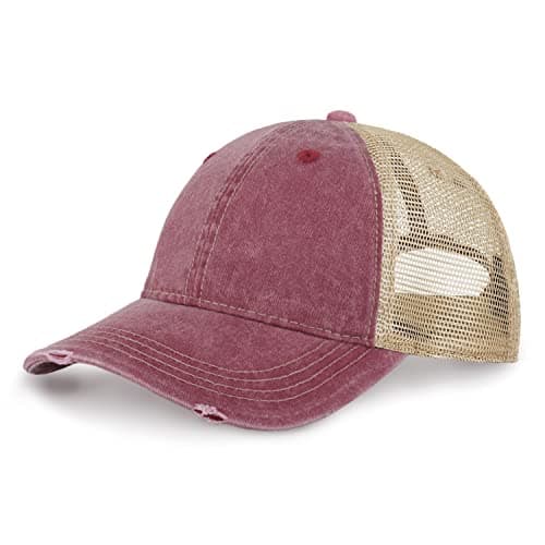 CHOK.LIDS Premium Washed Unstructured Trucker Hat for Men and Women Outdoor Adjustable Distressed Pigment Dyed Cap
| CH — Burgundy