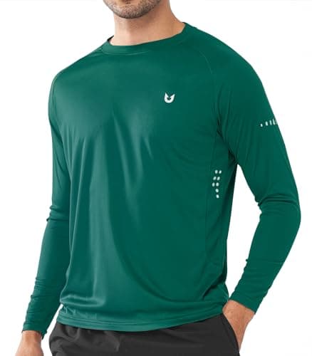 NORTHYARD Men's Sun Protection UPF 50+ Long Sleeve Swim Rash Guard Shirt for Workout Running UV Protection Fish Hiking — Evergreen