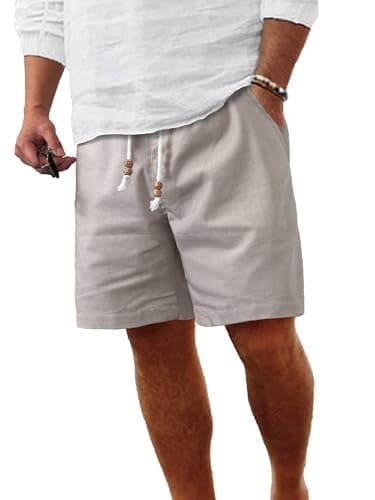 Comdecevis Men's Linen Shorts Casual Elastic Waist Drawstring Summer Beach Vacation Yoga Golf Shorts with Pockets  
Comd — Light Gray