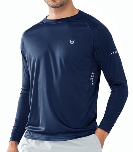 NORTHYARD Men's Sun Protection UPF 50+ Long Sleeve Swim Rash Guard Shirt for Workout Running UV Protection Fish Hiking — Navy