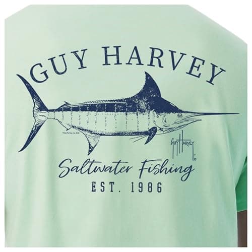 Guy Harvey Men’s Short Sleeve Cotton Graphic T-Shirt for Outdoor Adventures featuring Sea Life Art, Size Medium, 100% Co — Key Lime/Marlin Sketch