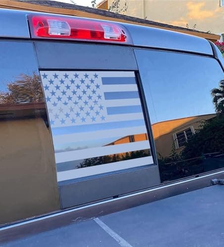 Dodge Ram 2009 to 2024 American Flag Decals Stickers Matte Black USA Flag Decal for Truck Back Middle Window — Matte Silver
