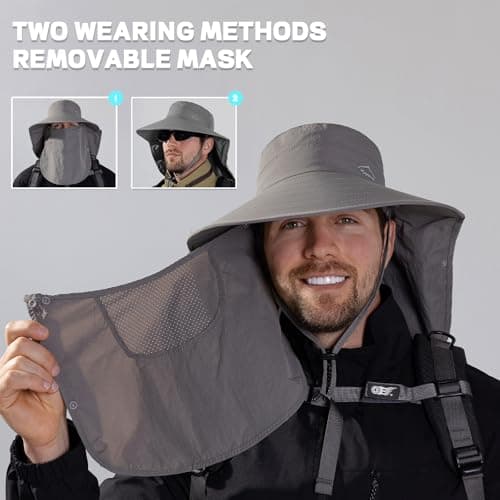 Rosoz Wide Brim Sun Hat for Men and Women with Neck Flap and UPF50+ Protection Outdoor Fishing Hat with Detachable Face