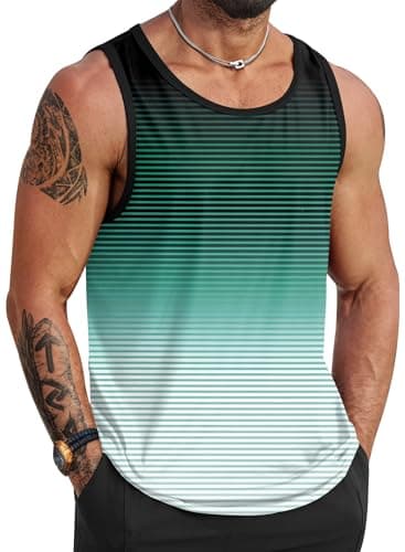 VOGSTART Mens Summer Beach Tank Tops Vacation Sleeveless Shirts (S-3XL)  
VOGSTART Mens Muscle Tank Tops for Summer Beac — Green