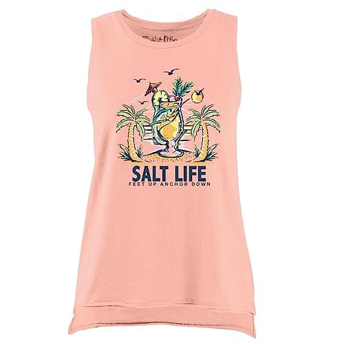 Salt Life Women's Comfortable Muscle Tank Top for Beach and Workout
| Salt Life Women's Fashionable Drink Up Muscle Tan