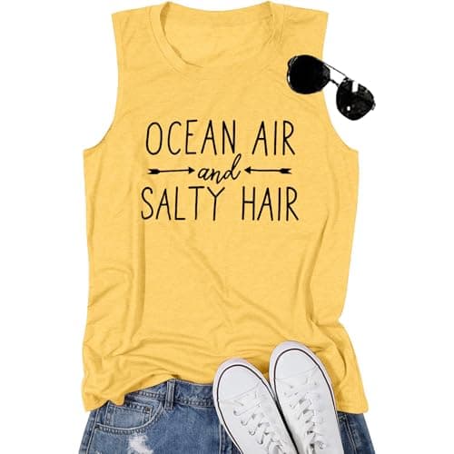 BANGELY Women Beach Tanks Ocean Air and Salty Hair Funny Summer Cruise Sleeveless Top
| BANGELY Family Vacation Women B — Yellow