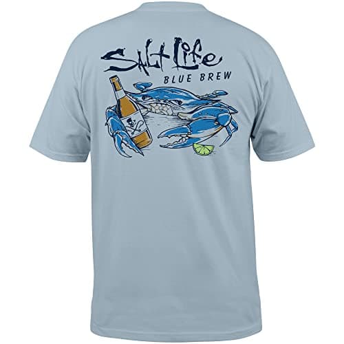 Salt Life Men's Blue Crab Short Sleeve Classic Fit Shirt for Outdoor Adventures Highlights Comfortable Cotton Material, — Blue Stone