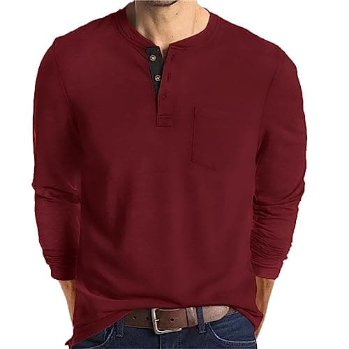 Lexiart Mens Fashion Henley Shirts Long Sleeve Buttoned Cotton T-Shirt Ideal for Casual Wear
| Lexiart Mens Fashion Hen — Red-3