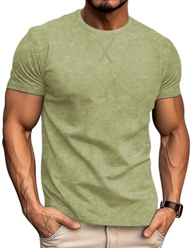 Logeeyar Men's Athletic Washed T-Shirts Basic Crew Neck Tees for Causal Wear
| Logeeyar Men's Distressed Cotton T-Shirt — Army Green