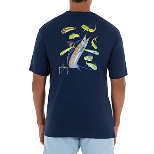 Guy Harvey Men’s Short Sleeve Cotton Graphic T-Shirt for Outdoor Adventures featuring Sea Life Art, Size Medium, 100% Co — Navy/Marlin Dorado