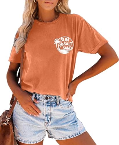 Summer T-Shirt Wave Coconut Tree Graphic Women Short Sleeve Casual Vacation Trip Tee Top
| MEESHEEP Women Summer Short — Sun-orange