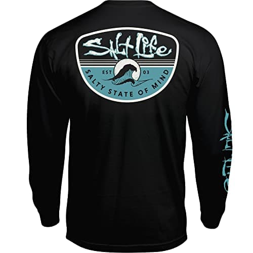 Salt Life Men's Comfortable Long Sleeve Crew Neck Tee for Casual Wear Morning Wave — Black