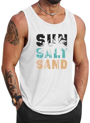 VOGSTART Mens Summer Beach Tank Tops Vacation Sleeveless Shirts (S-3XL)  
VOGSTART Mens Muscle Tank Tops for Summer Beac — White