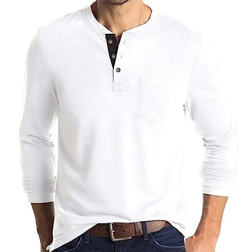 Lexiart Mens Fashion Henley Shirts Long Sleeve Buttoned Cotton T-Shirt Ideal for Casual Wear
| Lexiart Mens Fashion Hen — White-3