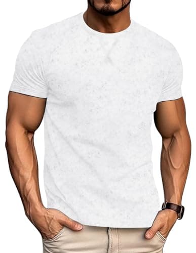 Logeeyar Men's Athletic Washed T-Shirts Basic Crew Neck Tees for Causal Wear
| Logeeyar Men's Distressed Cotton T-Shirt — White Gray