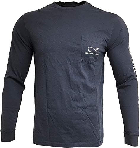 Vineyard Vines Men's Long Sleeve Vintage Whale Pocket T-Shirt Trendy Cotton Shirt for Casual Wear — Blue Blazer.