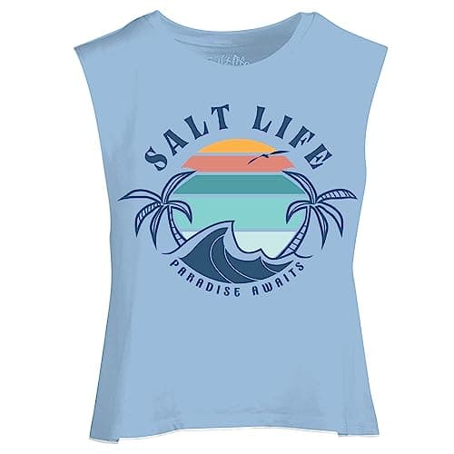 Salt Life Women's Paradise Bound Cropped Muscle Tank Top - Summer Fashion, Casual Wear, Beach Volleyball - Stretchy Fabr — Glacial Blue