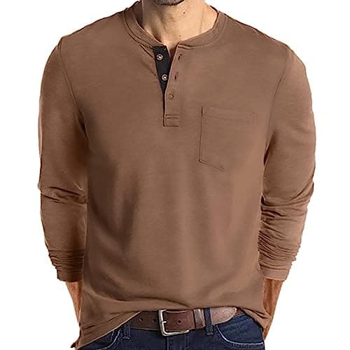 Lexiart Mens Fashion Henley Shirts Long Sleeve Buttoned Cotton T-Shirt Ideal for Casual Wear
| Lexiart Mens Fashion Hen — Brown-3