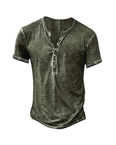 Beautyshow Men's Retro Distressed Henley Shirts Casual Button Down for Men
| Beautyshow Mens Washed Short Sleeve Tees C — 1-army Green