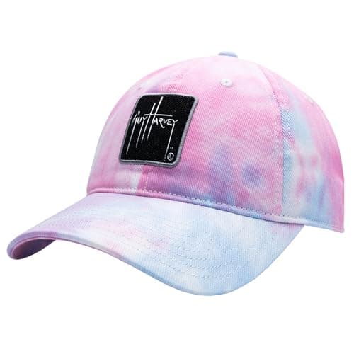 Guy Harvey Mens Solid Relaxed Hat with Patch - Outdoor Activities, Casual Wear, Fishermen, Wide Brim, Comfortable, Adjus — Sachet Pink/Chrome Patch