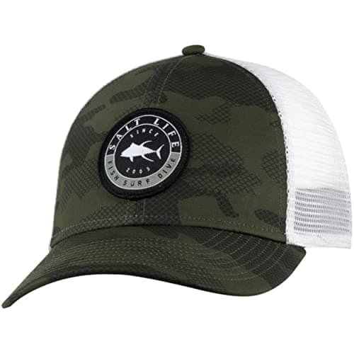 Salt Life Men's Fashionable Scaled Rogue Hat for Outdoor Adventures with UV Protection, Wide Brim Design, .Size: Medium, — Olive