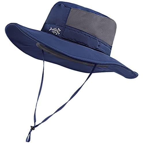 BASSDASH UPF 50+ Sun Fishing Hat for Men Water Resistant with Detachable Neck Flap Global Recycled Standard Global Recyc — Dark Blue - Big Head Size