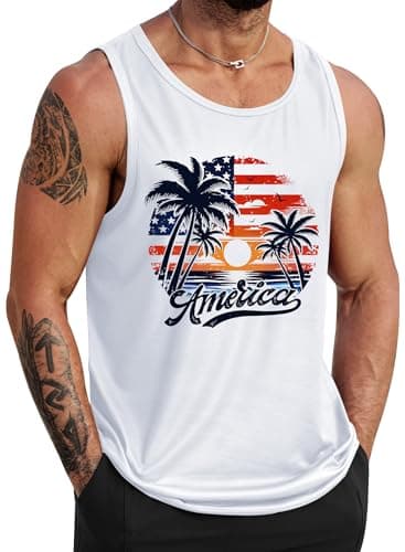 VOGSTART Mens Summer Beach Tank Tops Vacation Sleeveless Shirts (S-3XL)  
VOGSTART Mens Muscle Tank Tops for Summer Beac — White - Gulf of America